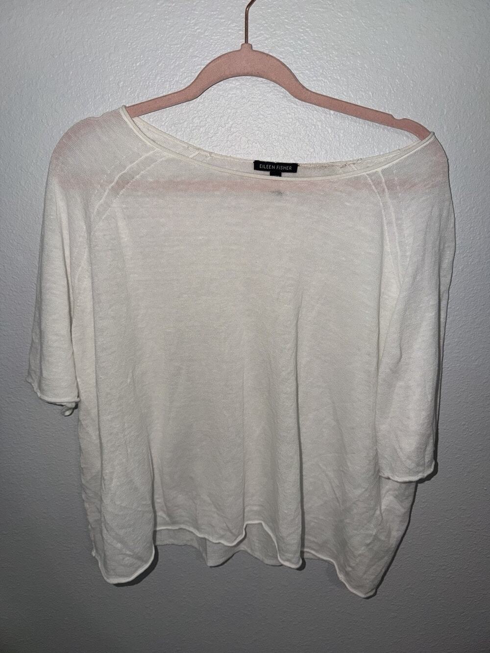 Eileen Fisher White Fine Tencel Stretch Jersey Blouse Boat Neck Size XL (AM21)